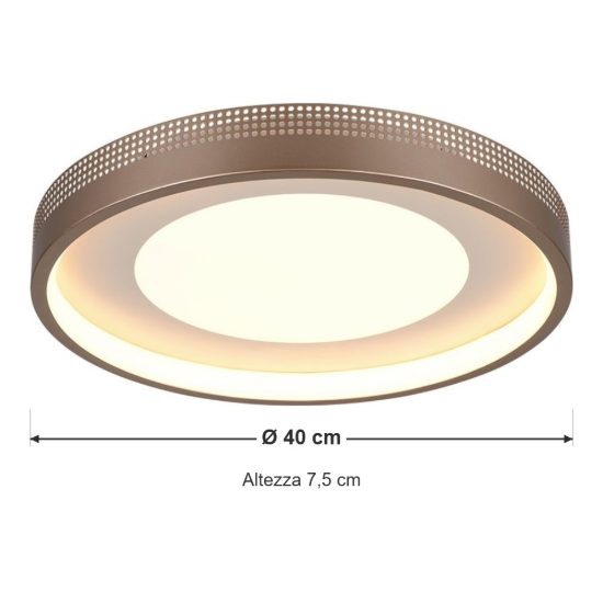 Plafoniera led 36w 3000k moderna rotonda caffe grigio caldo con diffusore effetto raggi