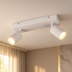 Plafoniera con 2 faretti orientabili moderna bianca con diffusori cilindrici rigati