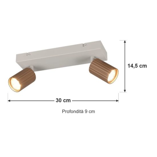 Plafoniera con 2 faretti orientabili moderna grigio caldo caffe con diffusori cilindrici rigati