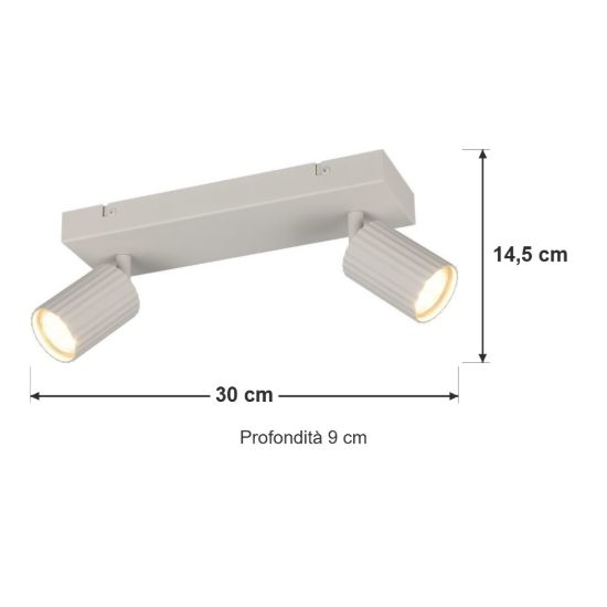 Plafoniera con 2 faretti orientabili moderna grigio caldo con diffusori cilindrici rigati