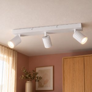 Plafoniera con 3 faretti orientabili moderna bianca con diffusori cilindrici rigati