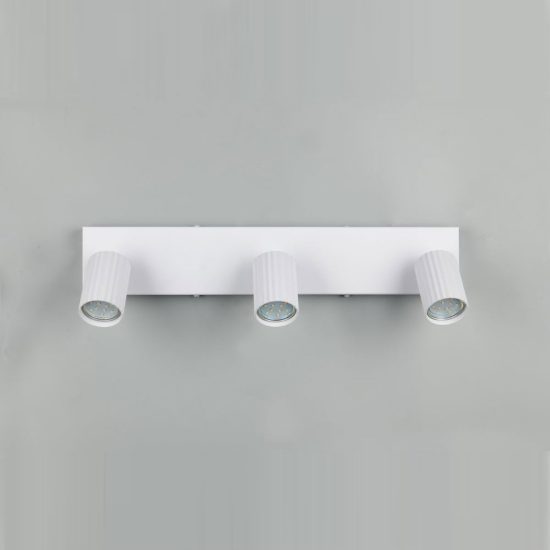 Plafoniera con 3 faretti orientabili moderna bianca con diffusori cilindrici rigati