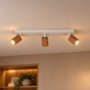 Plafoniera con 3 faretti orientabili moderna grigio caldo caffe con diffusori cilindrici rigati