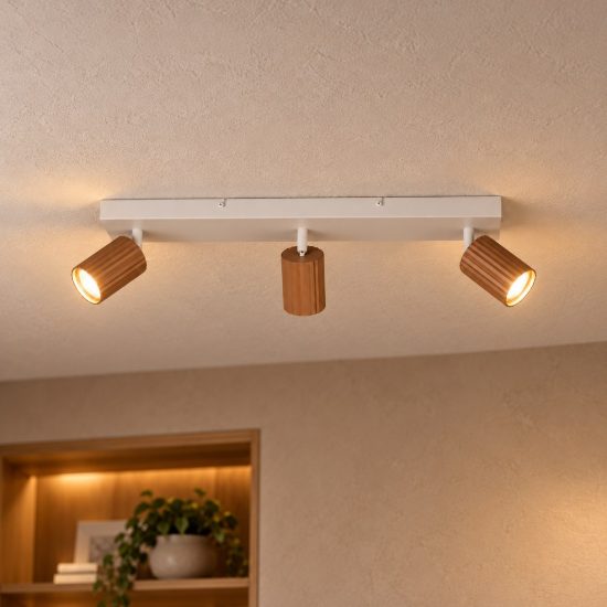 Plafoniera con 3 faretti orientabili moderna grigio caldo caffe con diffusori cilindrici rigati