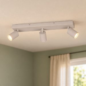 Plafoniera con 3 faretti orientabili moderna grigio caldo con diffusori cilindrici rigati