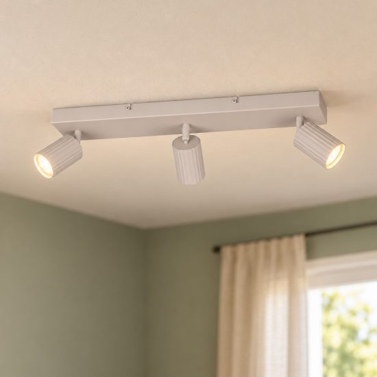 Plafoniera con 3 faretti orientabili moderna grigio caldo con diffusori cilindrici rigati