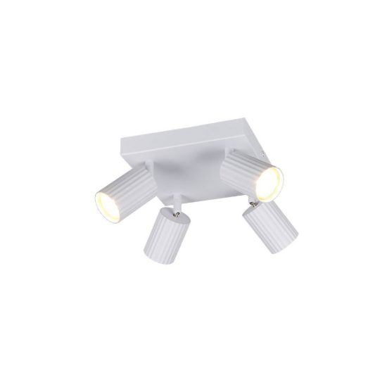 Plafoniera con 4 faretti orientabili moderna bianca con diffusori cilindrici rigati