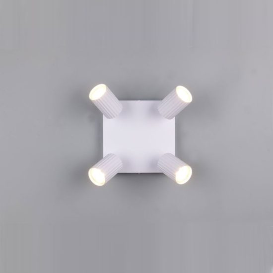Plafoniera con 4 faretti orientabili moderna bianca con diffusori cilindrici rigati