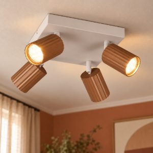 Plafoniera con 4 faretti orientabili moderna grigio caldo caffe con diffusori cilindrici rigati
