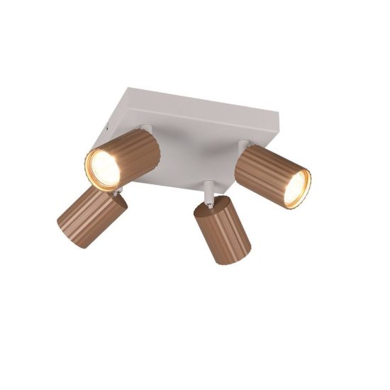 Plafoniera con 4 faretti orientabili moderna grigio caldo caffe con diffusori cilindrici rigati