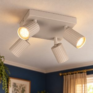 Plafoniera con 4 faretti orientabili moderna grigio caldo con diffusori cilindrici rigati