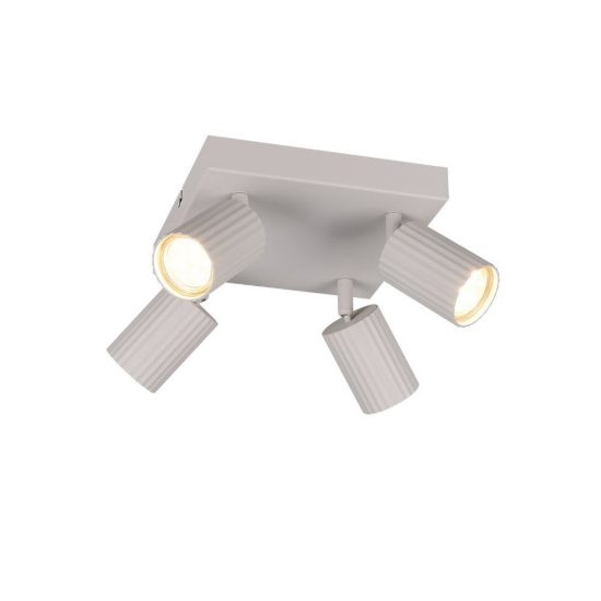 Plafoniera con 4 faretti orientabili moderna grigio caldo con diffusori cilindrici rigati