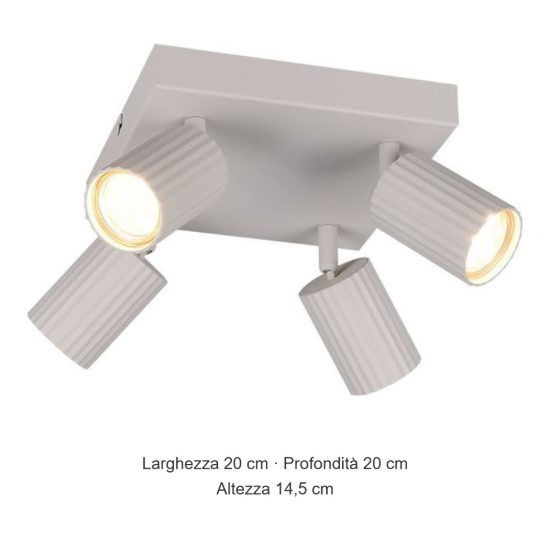 Plafoniera con 4 faretti orientabili moderna grigio caldo con diffusori cilindrici rigati