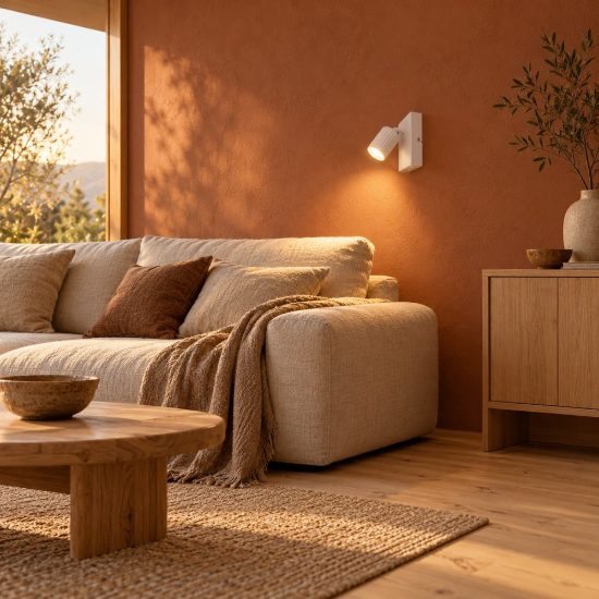 Applique per comodino camera da letto bianca con cilindro rigato interruttore