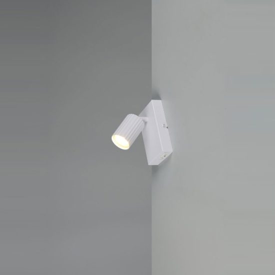 Applique per comodino camera da letto bianca con cilindro rigato interruttore