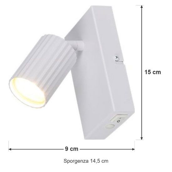 Applique per comodino camera da letto bianca con cilindro rigato interruttore