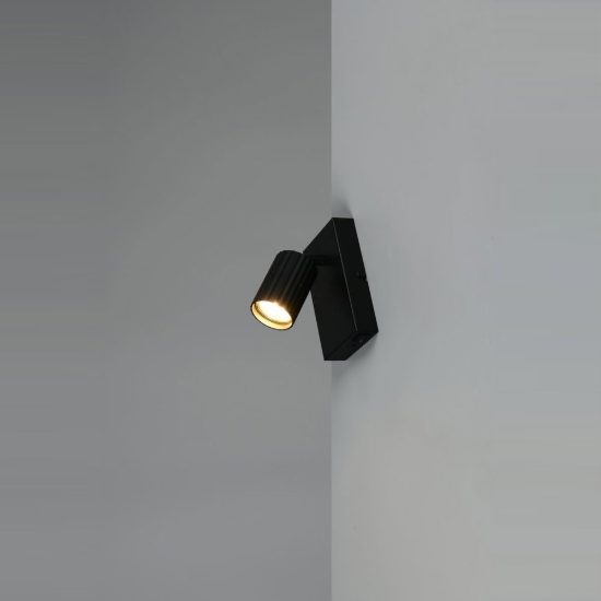 Applique per comodino camera da letto nera con cilindro rigato interruttore