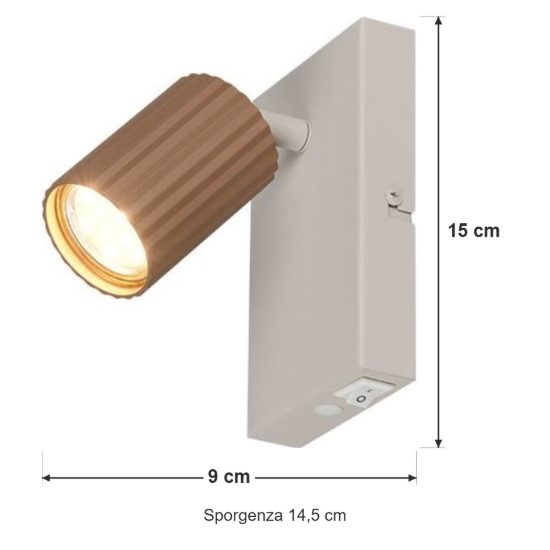 Applique per comodino camera da letto grigio caldo caffe con cilindro rigato interruttore