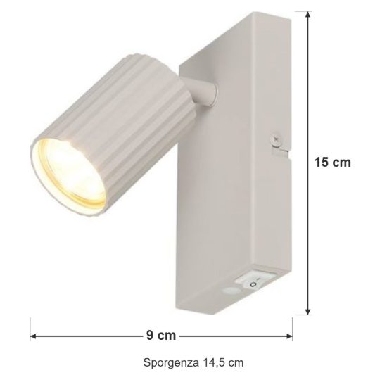 Applique per comodino camera da letto grigio caldo con cilindro rigato interruttore