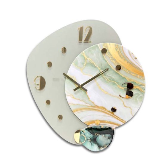 Orologio da parete design moderno legno laccato e resine verde dettagli oro