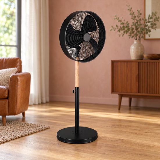 Ventilatore da terra 3 velocita oscillante regolabile in altezza moderno nero legno