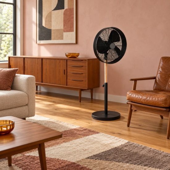 Ventilatore da terra 3 velocita oscillante regolabile in altezza moderno nero legno