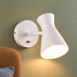Applique per comodino camera da letto orientabile bianca con paralume a doppio cono interruttore