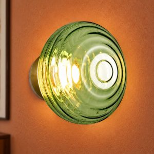 Applique per salotto ricaricabile led 1,5w 3000k touch ottone satinato con vetro verde