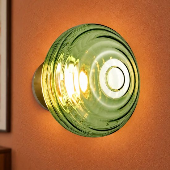 Applique per salotto ricaricabile led 1,5w 3000k touch ottone satinato con vetro verde