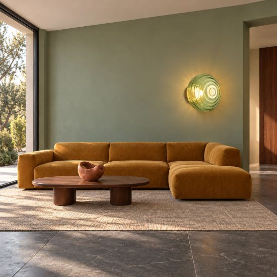 Applique per salotto ricaricabile led 1,5w 3000k touch ottone satinato con vetro verde