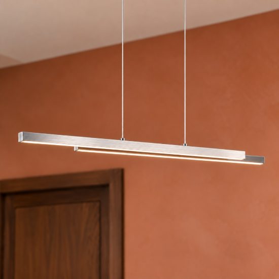 Lampadario a sospensione led 22w 3000k per sala da pranzo lineare nichel opaco con 2 bacchette