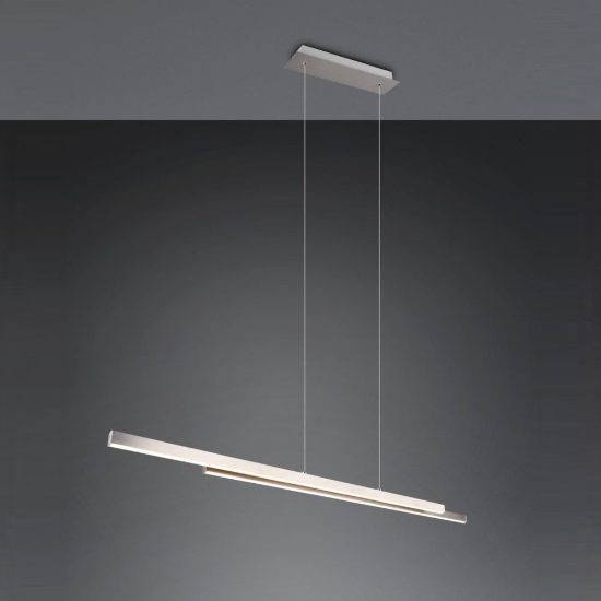Lampadario a sospensione led 22w 3000k per sala da pranzo lineare nichel opaco con 2 bacchette
