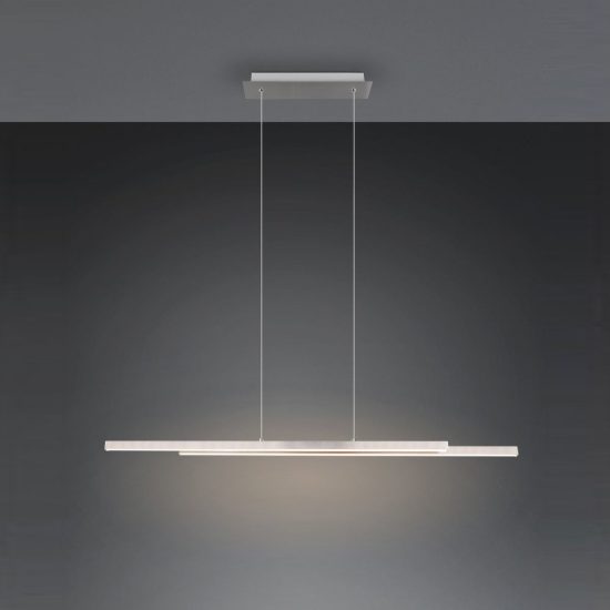 Lampadario a sospensione led 22w 3000k per sala da pranzo lineare nichel opaco con 2 bacchette