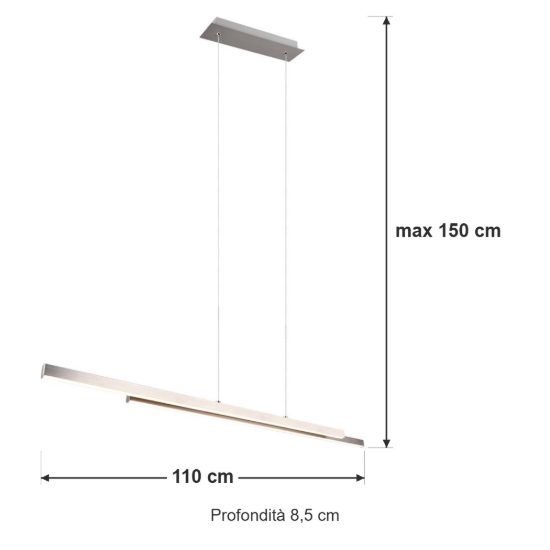 Lampadario a sospensione led 22w 3000k per sala da pranzo lineare nichel opaco con 2 bacchette