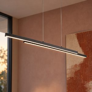 Lampadario a sospensione led 22w 3000k per sala da pranzo lineare nero con 2 bacchette