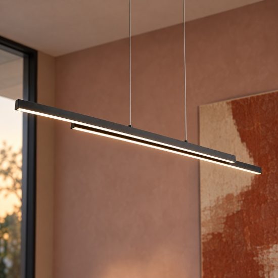 Lampadario a sospensione led 22w 3000k per sala da pranzo lineare nero con 2 bacchette