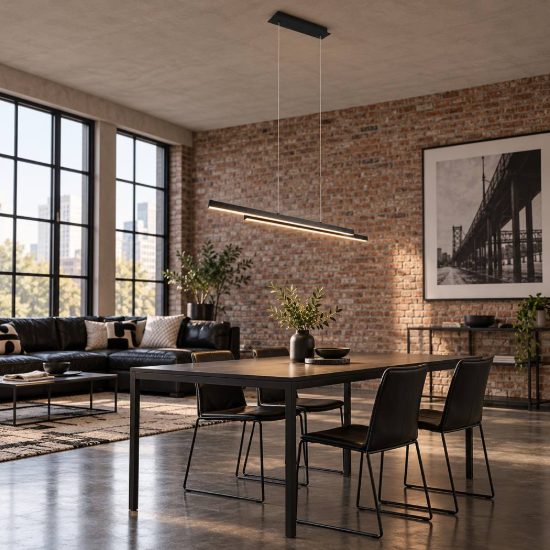Lampadario a sospensione led 22w 3000k per sala da pranzo lineare nero con 2 bacchette