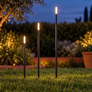 Set 3 lampioni da giardino led 3x3,5w 3000k con picchetto ip44 regolabili in altezza neri bianchi