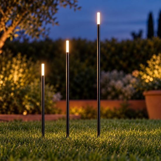 Set 3 lampioni da giardino led 3x3,5w 3000k con picchetto ip44 regolabili in altezza neri bianchi