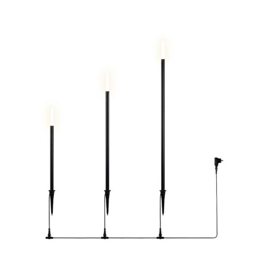 Set 3 lampioni da giardino led 3x3,5w 3000k con picchetto ip44 regolabili in altezza neri bianchi