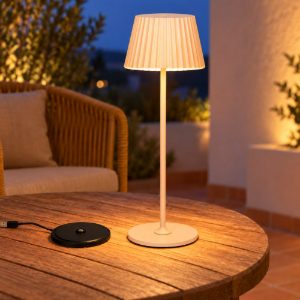 Lampada da tavolino ricaricabile da esterno led 1,5w 3000k touch ip44 sabbia con base di ricarica