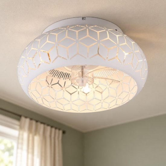 Ventilatore da soffitto con 3 luci telecomando bianco con decoro traforato