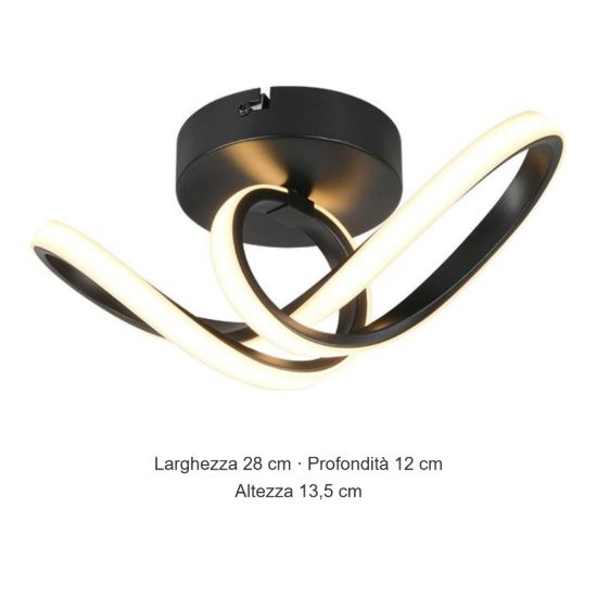 Plafoniera led 7w 3000k moderna nera con diffusore a fiocco
