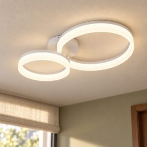 Plafoniera led 22w 4000k per soggiorno moderna bianca a 2 anelli