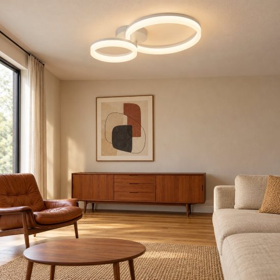 Plafoniera led 22w 4000k per soggiorno moderna bianca a 2 anelli