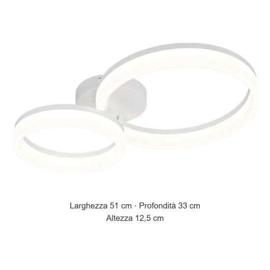Plafoniera led 22w 4000k per soggiorno moderna bianca a 2 anelli