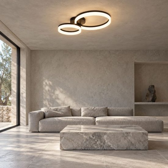 Plafoniera led 22w 3000k per soggiorno moderna nera a 2 anelli