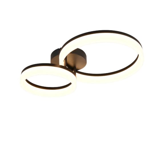 Plafoniera led 22w 3000k per soggiorno moderna nera a 2 anelli