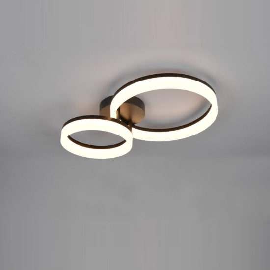 Plafoniera led 22w 3000k per soggiorno moderna nera a 2 anelli