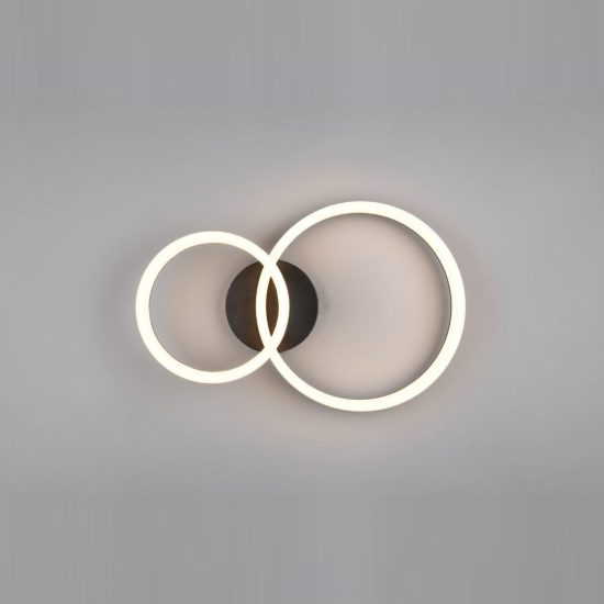 Plafoniera led 22w 3000k per soggiorno moderna nera a 2 anelli